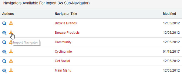 Navigators Available for Import (As Sub-Navigator)